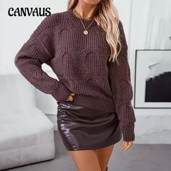 Женский свитер больших размеров, однотонный свитер на осень и зиму с круглым вырезом и витым цветком, объемный свитер из ниток S бордовый