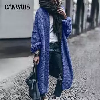 Женский свитер больших размеров, осенне-зимний, длинный вязаный кардиган S красный