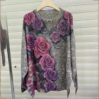 Женский свитер больших размеров, осенне-зимняя мода, свободная трикотажная рубашка с 3D-принтом One Size