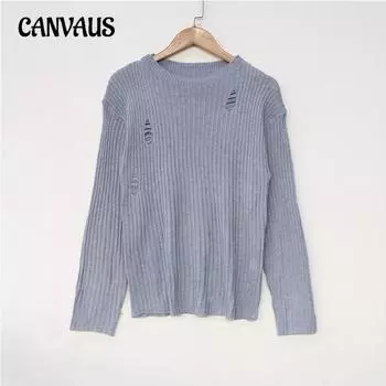 Женский свитер больших размеров, осенний, новый, с узким низом, с вырезами и отверстиями, повседневный свитер 1XL серый