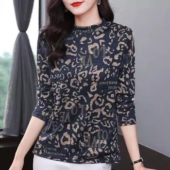 Женский свитер больших размеров с длинным рукавом и свободным низом, осенний, с круглым вырезом и принтом, с длинными рукавами, трикотажный 5XL