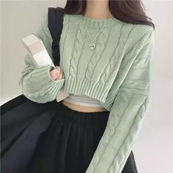 Женский свитер больших размеров с круглым вырезом, свободный топ с длинными рукавами S светло-зеленый