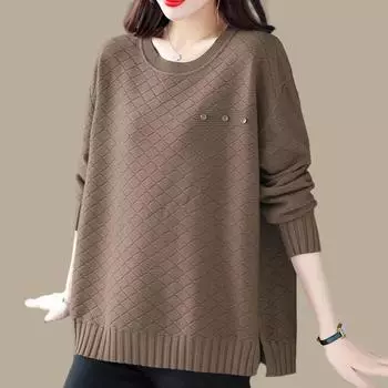 Женский свитер больших размеров, свободный, модный, для мам, осенне-зимний свитер с круглым вырезом XXXXXL чёрный