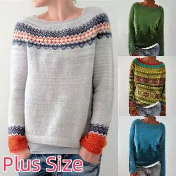 Женский свитер больших размеров в Европе и США с круглым вырезом соответствующего цвета, свободный модный пуловер, женский свитер S