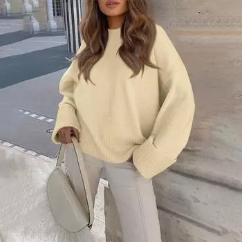 Женский свитер большого размера из плюша, толстый теплый трикотажный свитер, топы из плюша, зимний свитер, топы из плюша L бежевый