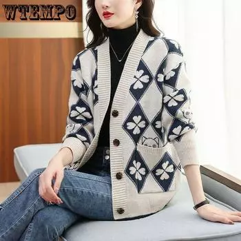 Женский свитер большого размера, кардиган, утолщенный свитер, осенне-зимнее вязаное пальто, свободное и не валиком M бежевый