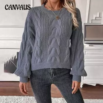 Женский свитер большого размера, осенне-зимний, свободный, ретро, толстый, однотонный, переплетенный свитер S серый
