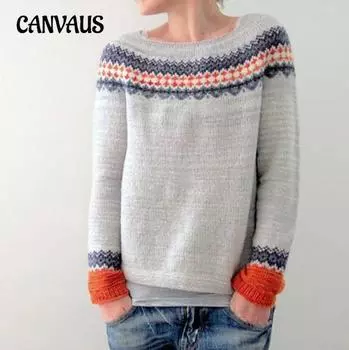 Женский свитер большого размера с круглым вырезом и цветными блоками, свободный модный трикотажный свитер S зелёный