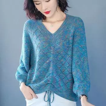 Женский свитер большого размера с V-образным вырезом, однотонный, тонкий, трикотажный, на весну и осень 3XL