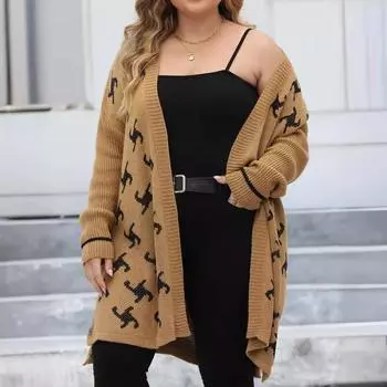 Женский свитер большого размера с жаккардовым узором осень/зима S хаки