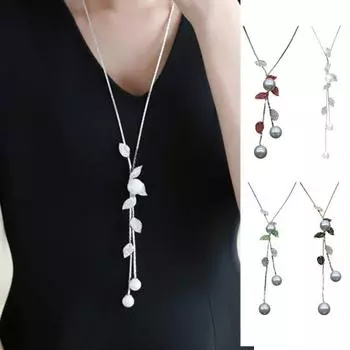 Женский свитер Цепь Лист Искусственный жемчуг Стразы Декор Кисточка Сплав Одежда Ювелирные изделия Знакомства белый