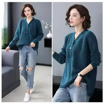 Женский свитер для весны и осени, рубашка с тонкими лацканами для мам среднего возраста 3XL