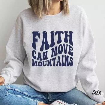 Женский свитер Faith Can Move Mountains, религиозная одежда, вдохновляющие толстовки с рисунком библейских стихов, пасхальный топ, горный джемпер S серый