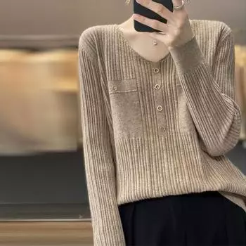 Женский свитер и пуловеры, осенне-зимние новые узкие джемперы с v-образным вырезом, базовый теплый свитер, пуловеры, теплый зимний свитер One Size зелёный