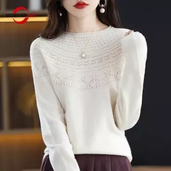 Женский свитер из 100% шерсти, СОВРЕМЕННЫЙ НОВЫЙ зимний мягкий теплый вязаный пуловер SAGA, осенние джемперы, женские свитера, вязаные топы с длинным рукавом S светло-зеленый