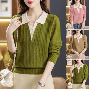 Женский свитер из двух частей с лацканами и длинным рукавом, облегающий повседневный топ на осень-зиму кофейный