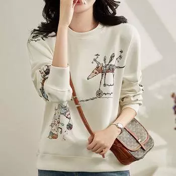 Женский свитер из хлопка, свободный, весна-осень, корейская мода, универсальный, тонкий, с круглым вырезом 3XL белый