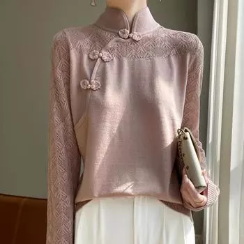 Женский свитер из камвольной шерсти из тутового шелка, кашемир Цинхэ, 50% шерсть, 50% тутовый шелк, зимний вязаный пуловер, осенний свитер, кашемировый свитер L темно-серого