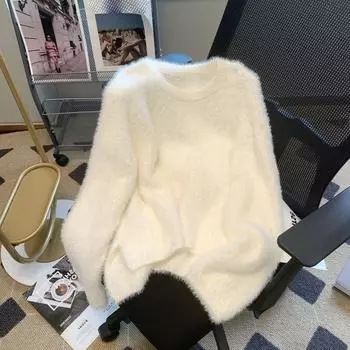 Женский свитер из мягкой и клейкой норки с разрезом спереди и сзади, весна-лето, свободный, для улицы one size розовый