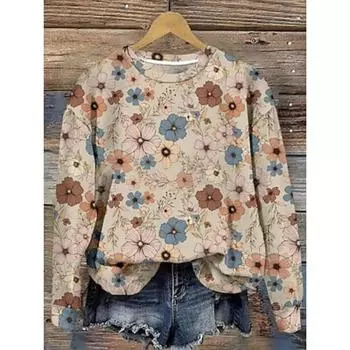 Женский свитер из полиэстера с цветочным принтом, повседневная одежда, праздничный принт, повседневная толстовка с капюшоном, длинный рукав, микроэластичная, осень-зима S