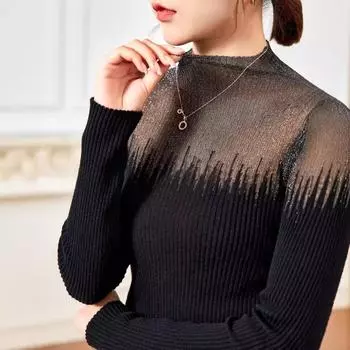 Женский свитер из шелковой шерсти с высоким воротником - сетчатый дизайн для осени/зимы 2024 г. 120 чёрный