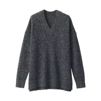 Женский свитер из шерсти яка MUJI BA1P9A4A, угольно-серый, размер XL, с V-образным вырезом, женский, женский