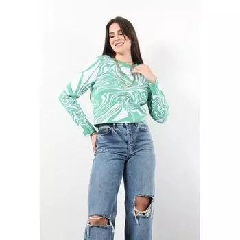 Женский свитер из жаккардового трикотажа с узором зеленый