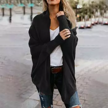 Женский свитер кардиган длинный рукав большой размер свитер пальто One Size чёрный