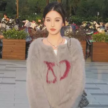 Женский свитер-кардиган из искусственной овечьей шерсти весна/осень 2024 года — уютный вязаный ленивый стиль 2XL