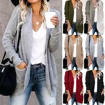 Женский свитер-кардиган с изогнутой планкой в европейском и американском стиле, осень/зима M джинсовый синий