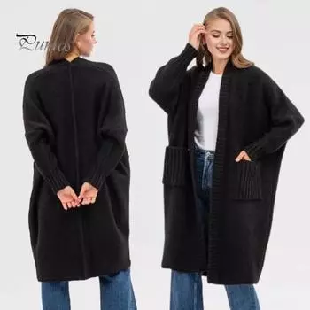 Женский свитер кардиган с V-образным вырезом, длинным рукавом, ребристой отделкой, однотонный свитер, пальто, однотонный цвет, открытая передняя часть, средней длины, вязаная верхняя одежда S серый