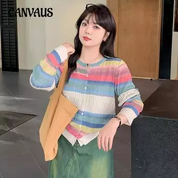 Женский свитер-кардиган свободного кроя с круглым вырезом и длинными рукавами больших размеров XL