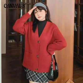 Женский свитер-кардиган свободного покроя с V-образным вырезом и нежной вязкой больших размеров XL чёрный