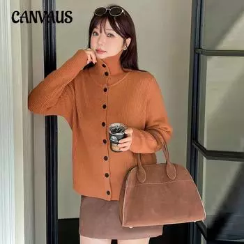 Женский свитер-кардиган свободного покроя с высоким воротом и длинными рукавами больших размеров XL чёрный