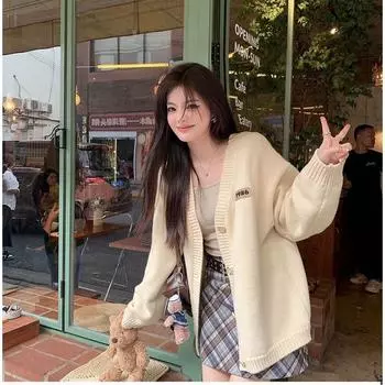 Женский свитер-кардиган, женский осенне-зимний новый стиль чистого желания, нишевый вязаный свитер сладко-пряных тонов, верхнее пальто One Size серый