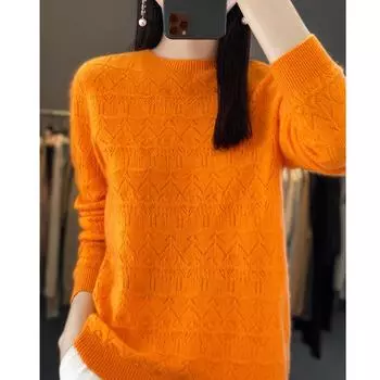 Женский свитер, кашемир Цинхэ, 30% кашемир, 70% шерсть, зимний вязаный пуловер, осенний свитер, женский кашемировый свитер, вязаный топ с длинным рукавом L коричневый