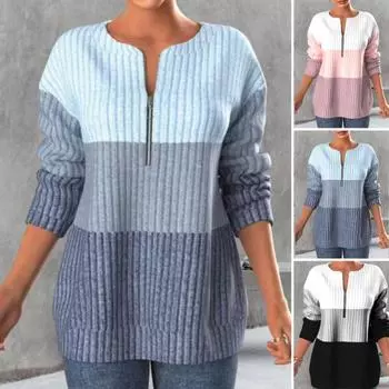 Женский свитер контрастного цвета, уличная одежда, темперамент, свободный крой, толстовка на молнии, свитер для школы 2XL чёрный