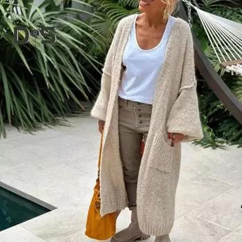 Женский свитер, куртка, легкий термовязаный кардиган, однотонный, с длинным рукавом, элегантное пальто для повседневной носки, работы, шопинга XL розы красного