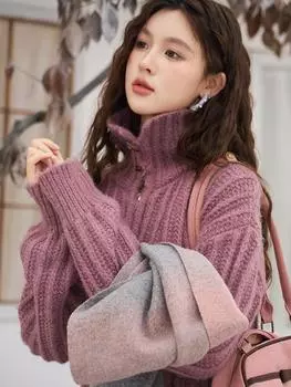 Женский свитер Mishow, новинка 2023 года, зимний винтажный элегантный свободный вязаный однотонный пуловер, топы MXC56Z0269