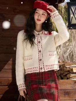 Женский свитер Mishow, новинка 2024 года, винтажный вязаный кардиган с длинными рукавами во французском стиле, темпераментный универсальный свободный вязаный кардиган MXC57Z0458 F