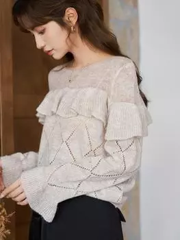 Женский свитер Mishow, новинка осени 2023, с оборками, элегантный повседневный свободный винтажный однотонный пуловер с длинными рукавами, топы MXC43Z0200