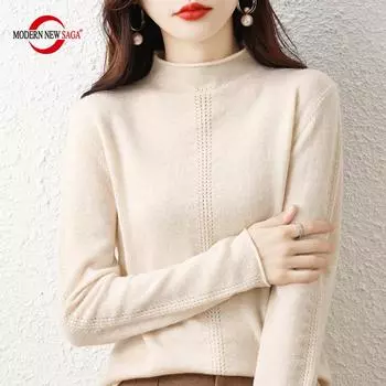Женский свитер MODERN NEW SAGA, зимние мягкие теплые шерстяные свитера, вязаный пуловер, водолазка, осенний женский джемпер, вязаный топ S белый