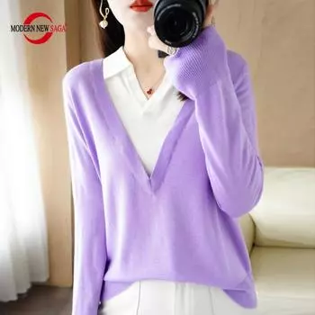 Женский свитер MODERN NEW SAGA, зимние мягкие теплые шерстяные свитера, вязаный пуловер, осенний женский джемпер, вязаный топ S синий