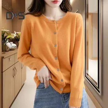 Женский свитер, модный кардиган с круглым вырезом и пуговицами, мягкий удобный вязаный свитер для повседневной носки 2XL темно-синий