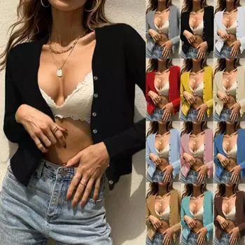 Женский свитер, модный женский повседневный вязаный свитер с длинными рукавами, однотонный кардиган на пуговицах спереди S белый