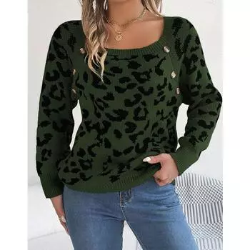 Женский свитер на каждый день с квадратным воротником и длинными рукавами на пуговицах, осенне-зимний S хаки