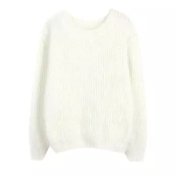 Женский свитер, нижняя часть рубашки, свободный мохеровый женский вязаный свитер, круглый вырез, свитер One Size бежевый