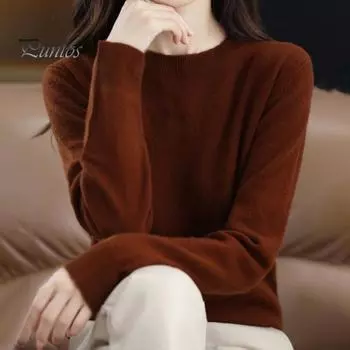 Женский свитер, однотонный, круглый вырез, длинный рукав, облегающий топ, повседневный, осень-зима, вязаные топы, повседневная одежда для путешествий M