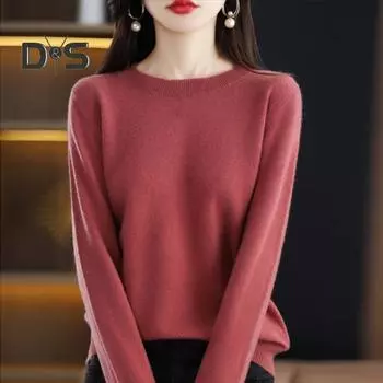 Женский свитер, однотонный, круглый вырез, длинный рукав, облегающий топ, повседневный, осень-зима, вязаные топы, повседневная одежда для путешествий M