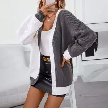 Женский свитер осень-зима контрастного цвета свободный свитер средней длины свитер кардиган S оранжевый